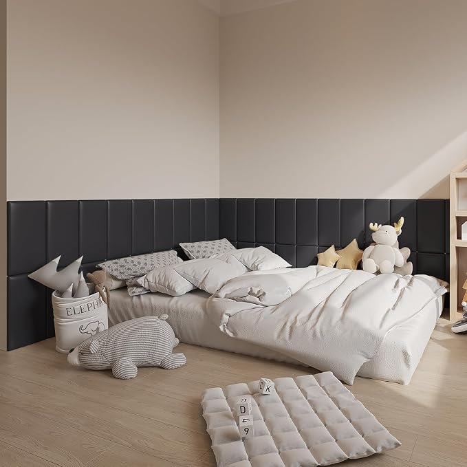 YU LI 3DH 3D Anti-Collision Wall Padding for Kids Self-Adhesive 10PCS Black headboard Panels for Wall Peel and Stick headboard - Image 2