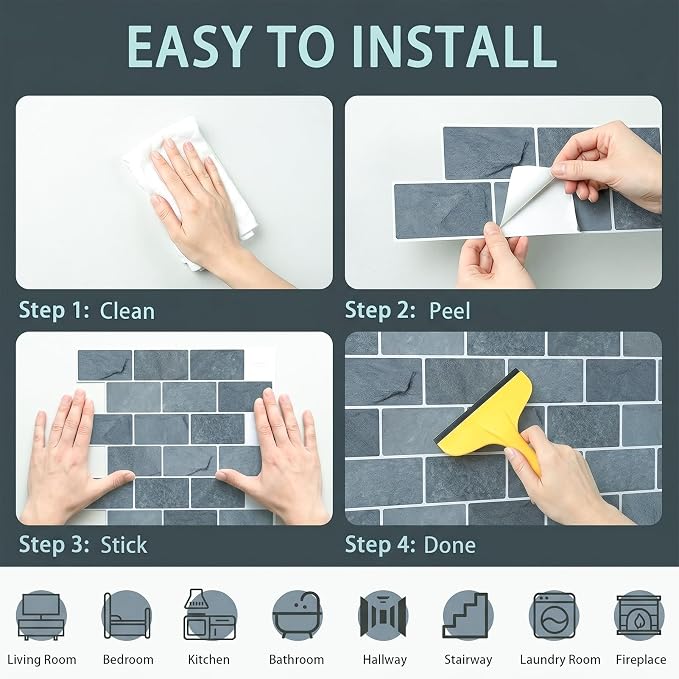 Arttown Peel and Stick 3D Wall Backsplash, 10-Sheet, 12" × 12" Marble Grey | Subway Tiles Self Adhesive Thicker Design Wall Tile Panel Wallpaper for Bathroom Balcony Kitchen Rental Housing - Image 7
