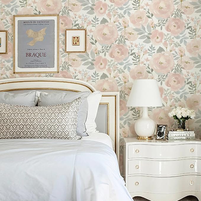 Orainege Peel and Stick Wallpaper Peony Floral Wallpaper | 17.3in x118.1in Floral Contact Paper Self Adhesive Removable Wall paper for Bedroom Laundry Room Bathroom, Light Pink - Image 7
