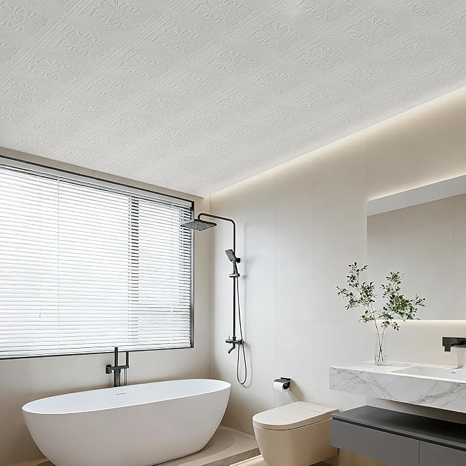 Ceiling Tiles Peel and Stick, 32 Pcs Ceiling Tiles Foam | Covered 42 Sq.Ft, Easy to Install and Cut for Ceil and Interior Wall Decor, Plain White（13.8 x 13.8 inch） - Image 7