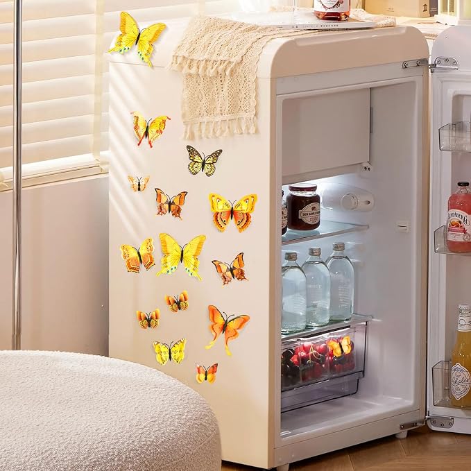 SAOROPEB 3D Butterfly Wall Decor, 48 Pcs Yellow Butterfly Decorations | Double Layer for Party Decorations Locker Decor Refrigerator Decal, Reusable - Image 4