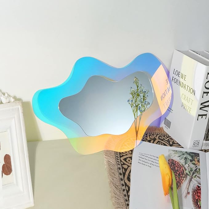 Irregular Wall Mirror Wavy Acrylic Rainbow Mirror Room Decor Aesthetic Mirrors Amorphic Vanity Retro Mirrors for Bedroom Living Room Bathroom Entryway Wall Decor ( Clouds Style, 15.5 x 10.5 Inches ) - Image 6