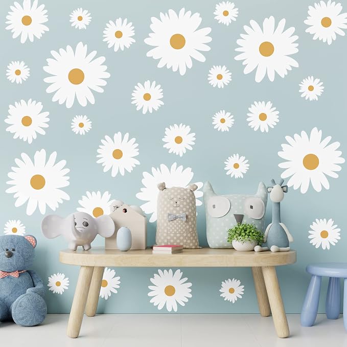 TaoBary 12 Sheet Daisy Wall Sticker Decal Flower Decal for Room Decor | Big Flower Wall Sticker, Pink White Floral Decal, Daisy Bedroom Room Decor, Removable Peel and Stick, Nursery Home Wall Decor - Image 5