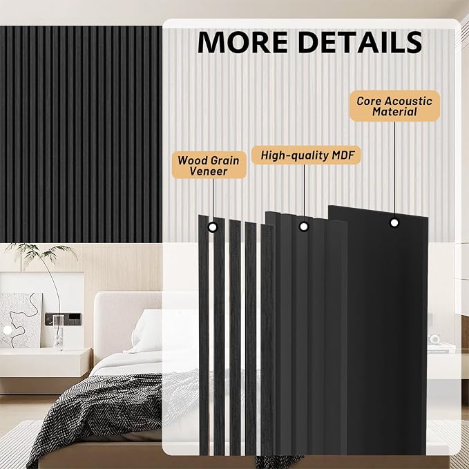 4 Pack Wood Panels for Wall, 106.3" × 11" Wood Slat Acoustic Panels for Wall, Soundproof Panels, 3D Fluted Panels for Interior Wall Decor (Blackwood) - Image 4