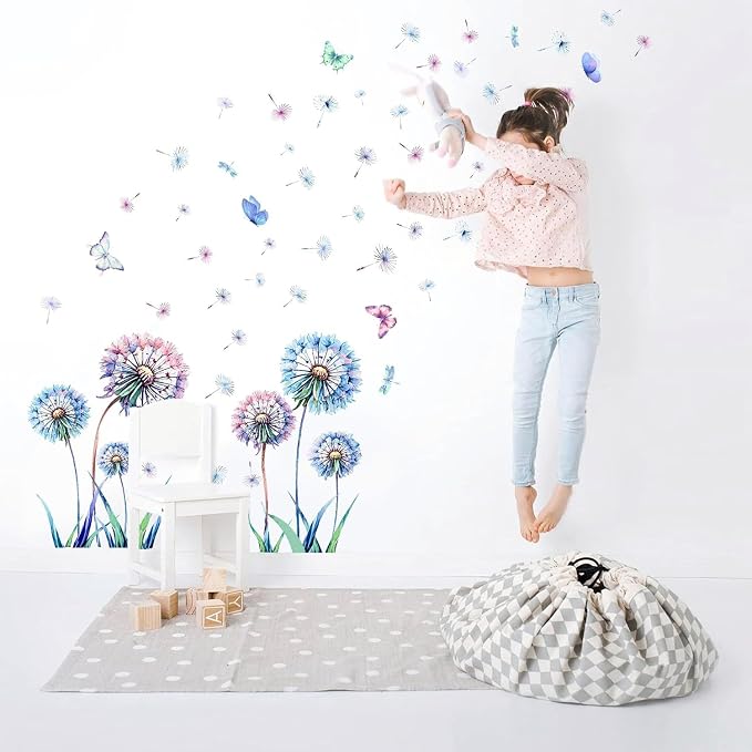 LHIUEM Blue Dandelion And Butterfly Wall Decal, 8x10 Inch, Vinyl, For Walls, Living Room, Bedroom, Girls Room, Funny Style, Floral Pattern - Image 4