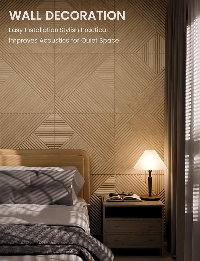Fluxynara 6-Pack Felt Bulletin Board,Natural Oak Diamond Chevron-1 | 70.87" x 47.24" Cork Board Alternative, Acoustic Wall Panels with 60 Adhesive Tabs for Recording Studios and Home Offices - Image 6