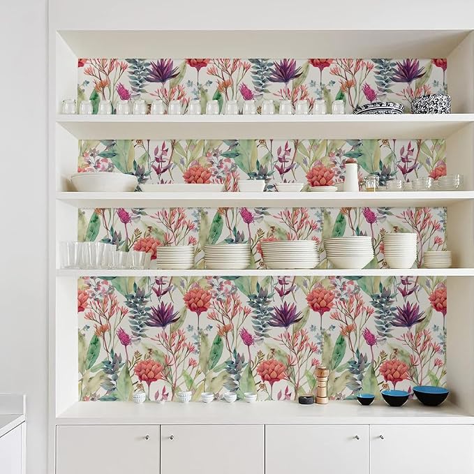 Watercolor Purple/Red/Green Grass Wildflower Floral Peel and Stick Wallpaper Wall Decor Self Adhesive Wall Paper Stick on Easy Peel Off Contact for Renter Apartment - Image 4
