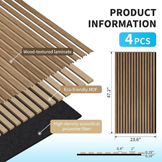 Art3d 47 x 23.6 Inch Acoustic Wood Slat Wall Panel, 4-Pack, Deep Walnut | Lightweight, Noise Reduction, Crack Resistant, Sustainable, Easy Installation, for Office, Living Room, Bedroom Wall Decor - Image 5