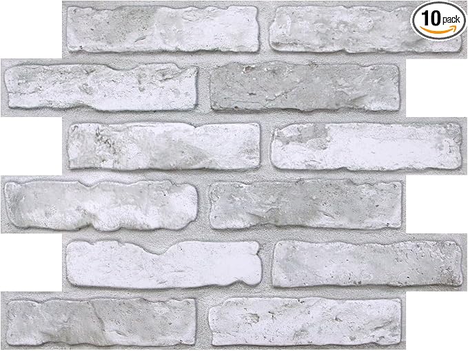 COMSTICKC 3D Peel and Stick Faux Brick Wall Panels for Quick DIY Wall Decor | Gray-White, 10 Pcs 15.7" x 11.8", Not Real Brick, Lightweight PVC Decorative Wall Sticker for Wall Makeover,Cover 12.9 sq ft by COMSTICKCDECOR