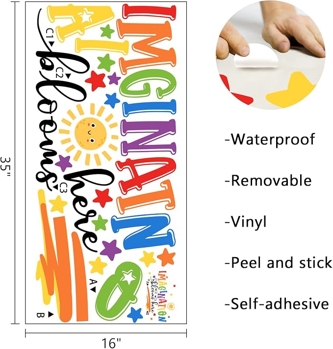 Mfault Imagination Blooms Here Kids Playroom Classroom Wall Decals Stickers, Watercolor Sun Star Baby Boys Girls Nursery Decoration Bedroom Art, Neutral Preschool Toddlers Daycare Room Decor | Watercolor Sun Star Baby Boys Girls Nursery Decoration Bedr... - Image 2