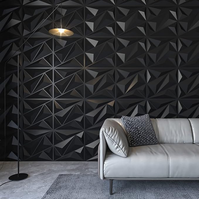 Art3dwallpanels 3D Wall Panels Diamond PVC, Black, 19.7" x 19.7" | Interior Wall Decor, 3D Textured Wall Paneling for Bedroom, Livingroom, Gameroom, Large Size 12 Pack - Image 3