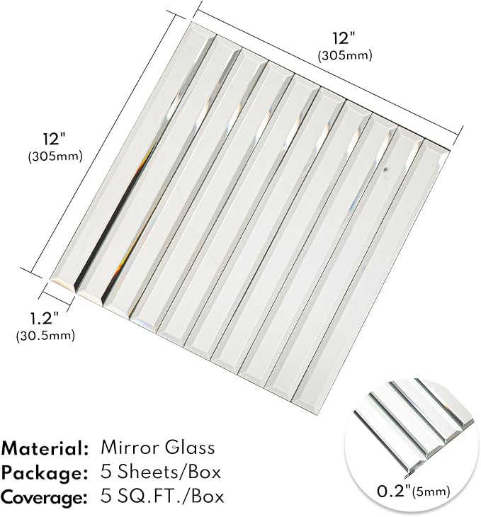 Lovdeco Peel and Stick Mirror Strip Tile, 1.2 x 12 Inches Mirror Tiles for Kitchen Backsplash and Bathroom Wall (5 Pieces, 5 SQ.FT.) - Image 4