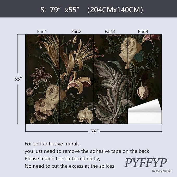 PYFFYP-Dark Flower Peel and Stick Wallpaper Vintage Plant wall murals - Image 5