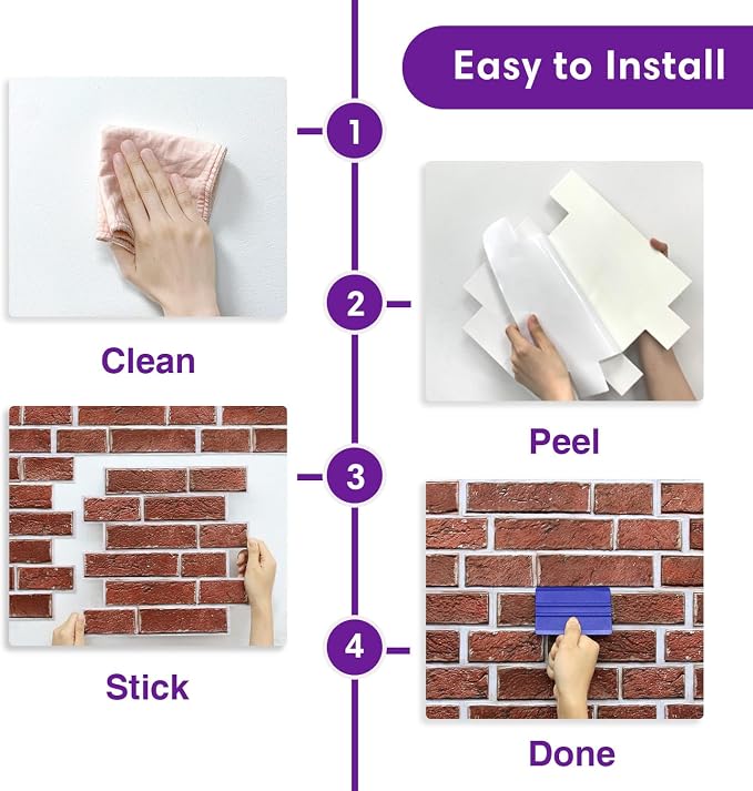 3D Faux Brick Wall Panels Peel and Stick, Designed for Quick DIY | Dark Red, 10 Pcs 11.8" x 11.8", Small Brick-Look, Ultra-Light PVC Fake Brick Covering for Wall Renovation, Cover 9.7 sq ft - Image 9