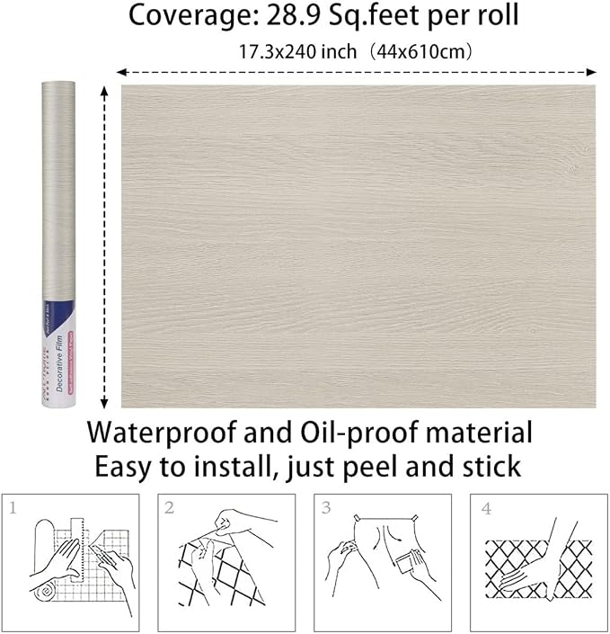 Arthome Light Oak Wood Peel and Stick Wallpaper 16.5" x240" | Covers 27.5 sq ft.,Decorative Vinyl Film for Countertop, Cabinets, Shelf, Drawer Liner,Easy to Clean Removable Wall Covering - Image 6