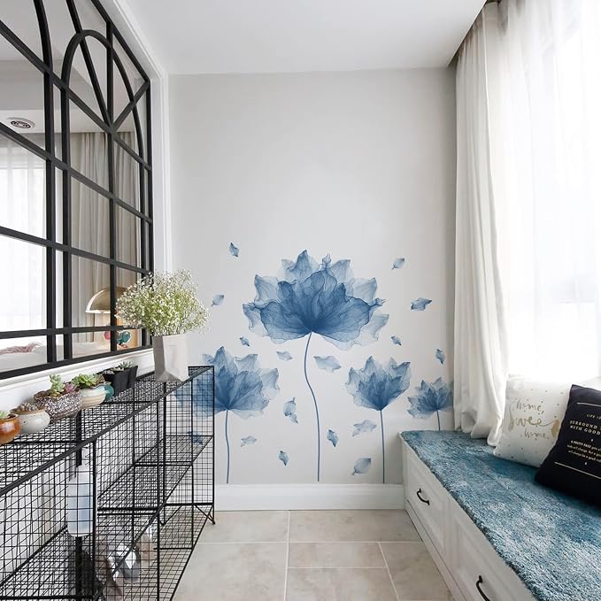59.1'' x 49.6'' Flower Petal Wall Decal Floral Wall Sticker (Blue) | Removable waterproof peel and stick wall art for nursery, baby room, classroom, living room, bedroom, office and bathroom - Image 3