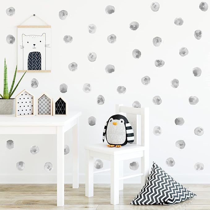 120pcs 2.2'' Gray Polka Dots Wall Decal Watercolor Wall Sticker | Removable, waterproof, vinyl peel and stick wall art for nursery, baby room, classroom, preschool, living room, and playroom by RoyoLam