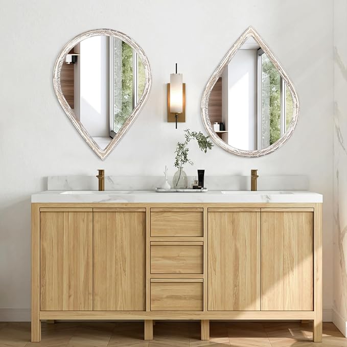 Teardrop Mirrors with Wood Frame Farmhouse Rustic White Wall Hanging Mirrors Large Decorative Mirror for Living Room Bathroom Entryway - Image 6