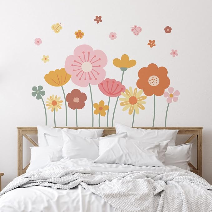 Zonon 6 Pcs Flower Wall Decals Peel and Stick Sticker, Cute | Vinyl Removable Wall Stickers & Murals, Cute Wildflower Decor for Bedroom, Cartoon Flower Wall Decals, Living Room, Nursery - Image 5