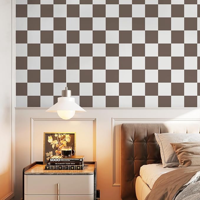 Ismoon Plaid Peel and Stick Wallpaper Vintage Brown Contact Paper 17.3"x78.7" Neutral Mosaic Checkered Wallpaper Stick on Removable Wall Paper for Cabeints Bedroom Kitchen Renter Friendly Vinyl - Image 4