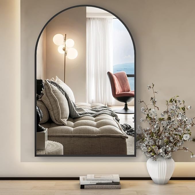 Wall Mounted Mirror, Arched Wall Mirror for Bathroom, 24"x36" Arch Bathroom Mirror with Metal Frame, Black Vanity Mirror Decor for Mantle, Bedroom, Entryway, Living Room - Image 8