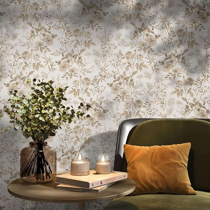 Erfoni Boho Floral Peel and Stick Wallpaper Beige Flower Leaf Contact Paper | 16.9" x118" Self Adhesive Removable Wallpaper Boho Botanical Wallpaper for Bedroom Cabinets Decor Vinyl Roll Waterproof - Image 7