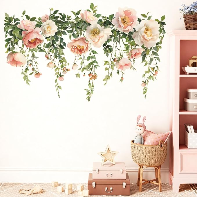 Flower Wall Decals, Removable PVC Stickers Indoor Decor | Vivid Rose Print, Peel and Stick Wall Decals Murals Art Decor , Wallpaper for Girls Bedroom Living Room Kitchen TV Background - Image 5
