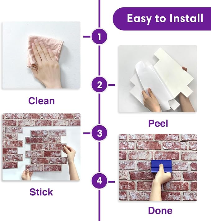 3D Faux Brick Wall Panels Peel and Stick, Designed for Quick DIY | Whitewash Light Red, 10 Pcs 11.8" x 11.8", Small Brick-Look, Ultra-Light Thin PVC Fake Brick Wall Covering, Cover 9.7 sq ft - Image 6