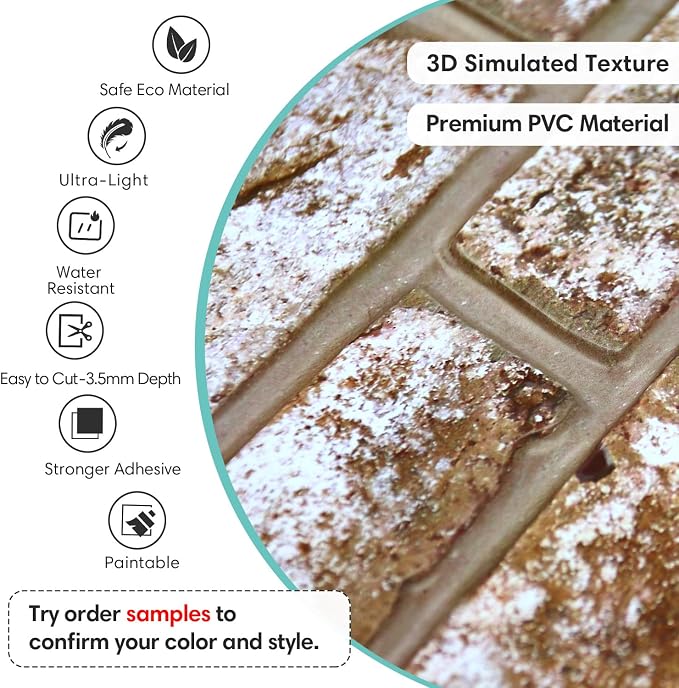 Commomy Faux Brick 3D Wall Panels - Not Real Brick 12 pcs of 22.8" x 11.8" | 22.8" x 11.8" Peel and Stick Tile Whitewash Brick Textured for Kitchen,Bedroom,Living Room（Covers 22.48 sq.ft） - Image 3