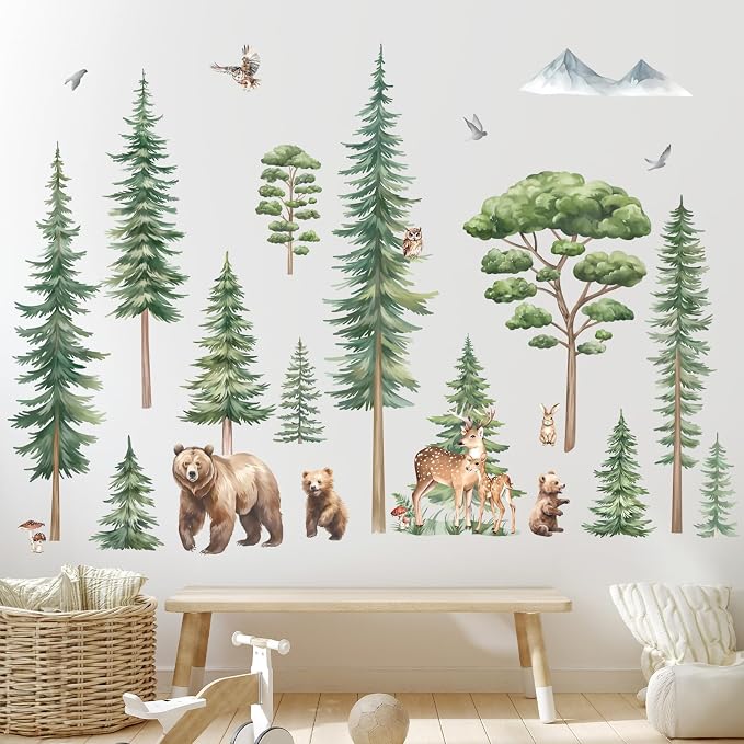 decalmile Pine Tree Woodland Forest Animal Bear Wall Decals Stickers (XL) - Image 2
