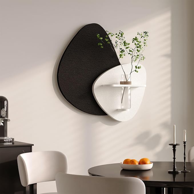 Cuspin 3D Textured Black and White Wall Art with Vase and Shelf, 1 Piece | Modern minimalist wall decor, Abstract art wall decor, Sculptural wall art for living room bedroom dining room hallway decor - Image 6