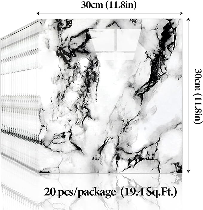 20pcs Ink White Marble Peel and Stick Shower Wall Panels 11.8"x11.8" | (Total 19.4 Sq.Ft.) Waterproof,Backsplash Tile,Stick on Wall,for Bathroom,Bedroom,Kitchen,Entryway - Image 4