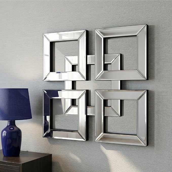 QMDECOR Silver Mirrored Wall Decor 16x16” Decorative Mirror Modern Fashion DIY Wall-Mounted Mirrors Square Design Gorgeous Glam Accent Decor Vintage Decor Chic Mirror for Room Decor Home Decor by QMDECOR