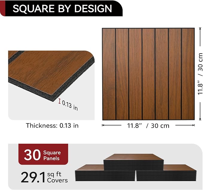 CUCOS Wood Slat Wall Panels Peel and Stick 12"x12" | Self Adhesive PVC Wall Panels for Accent Wall, Waterproof Wall Decor for Living Room Bedroom Office, Dark Brown - Image 3