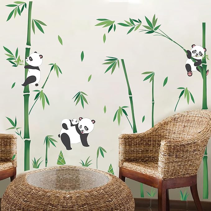 Panda Decor Wall Stickers Bamboo Wall Art Decals, Green Plants Peel and Stick Wall Murals for Baby Kids Bedroom Nursery Living Room Decor, Vinyl Material - Image 4
