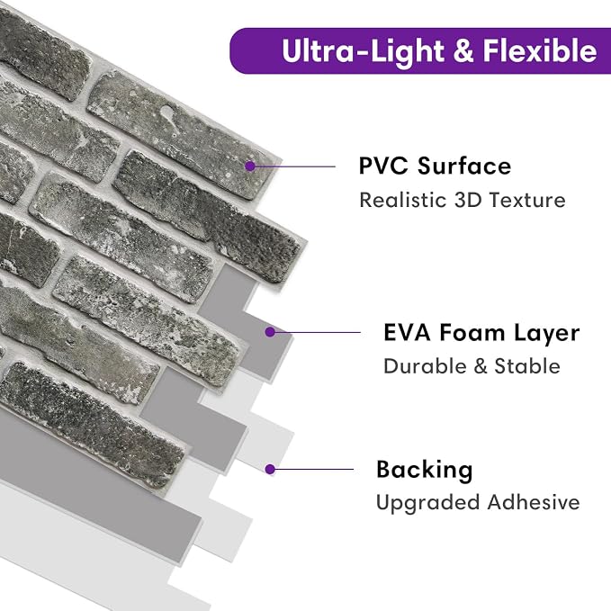 3D Faux Brick Wall Panels Peel and Stick, Designed for Quick DIY | 10 Pcs 15.7" x 11.8", Brick-Look, Ultra-Light PVC Fake Brick Wall Covering Tiles for Easy Wall Renovation, Cover 12.9 sq ft - Image 4
