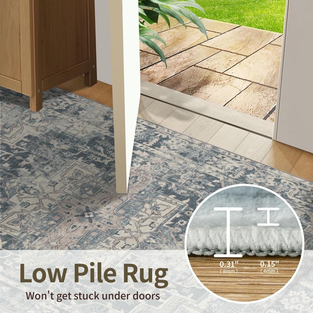 Rugxara Blue 4x6 Area Rug Washable Rug for Living Room Bedroom Office - Image 6