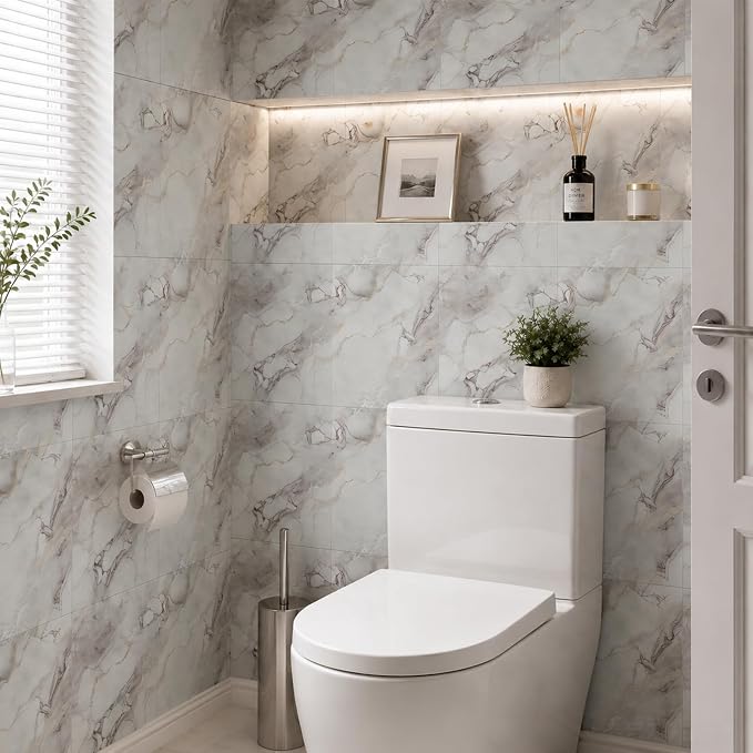 10pcs Peel and Stick Shower Tile Waterproof Marble Tiles Wall Panels | 11.8"X11.8" Self-Adhesive Backsplash for Home Bathroom Kitchen Showers (Not Real Tile) - Image 2