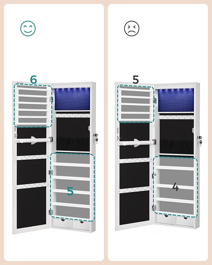SONGMICS Mirror Jewelry Cabinet Armoire, Wall or Door Mounted, Lockable - Image 9