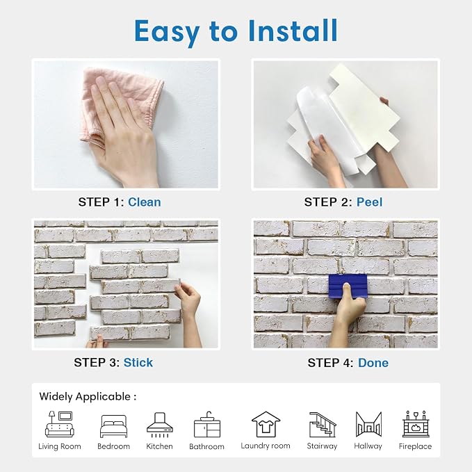 COMSTICKC 3D Faux Brick Wall Panels Peel and Stick, 10 Pcs 11.8" x 11.8" | Retro Yellow and White, Not Real Brick, Small Size, PVC Brick Wall Sticker Covering Wallpaper for Quick DIY, Cover 9.7 sq ft - Image 6