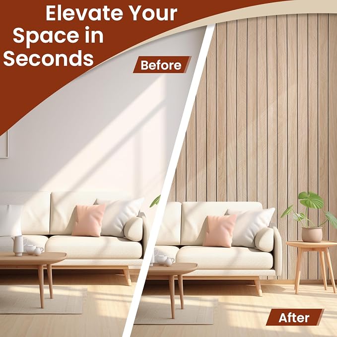 Thick Peel and Stick Slat Wall Panel Self-Adhesive 3D Wood Grain | Wallpaper Sticker Soundproof Moisture Resistant for Wall Ceiling (118"x15.75") - Image 6