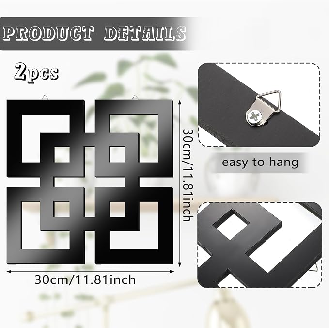 Weysat 2 Pieces Silver Mirrored Wall Decor 11.8 x 11.8, Black, Mirrored - Image 3