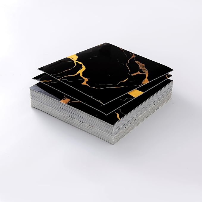 20pcs Black-Gold Marble Peel and Stick Shower Wall Panels | (11.8"x11.8",Total 19.4 Sq.Ft.) Waterproof,Backsplash Tile,Stick on Wall,for Bathroom,Bedroom,Kitchen,Entryway,TV Wall - Image 9