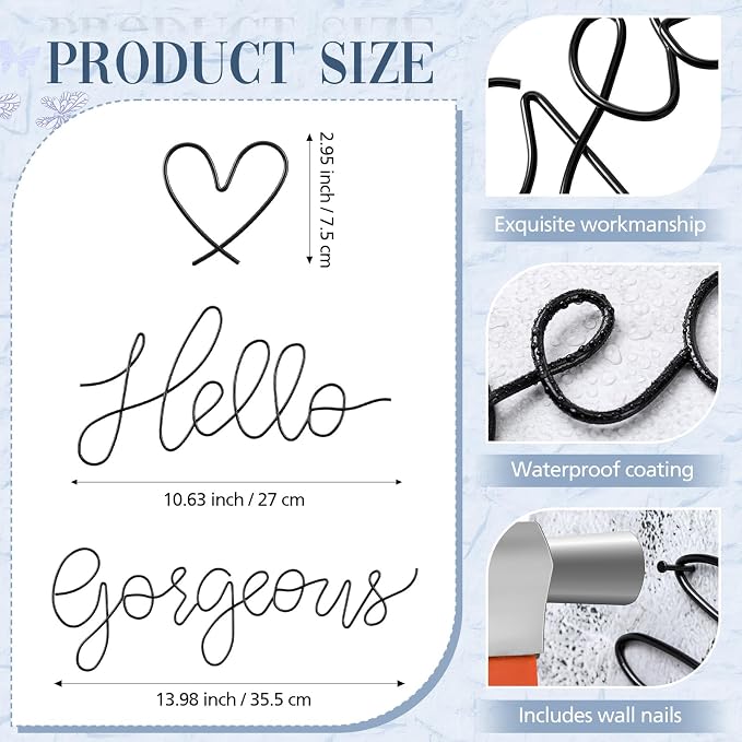 Hicarer Metal Hello Gorgeous Wall Art Minimalist Wall Decor,Black,Fashion | for Bedroom Bathroom Living Room Dressing Room Salon Vanity Office Home Decoration, Easy to Install - Image 2