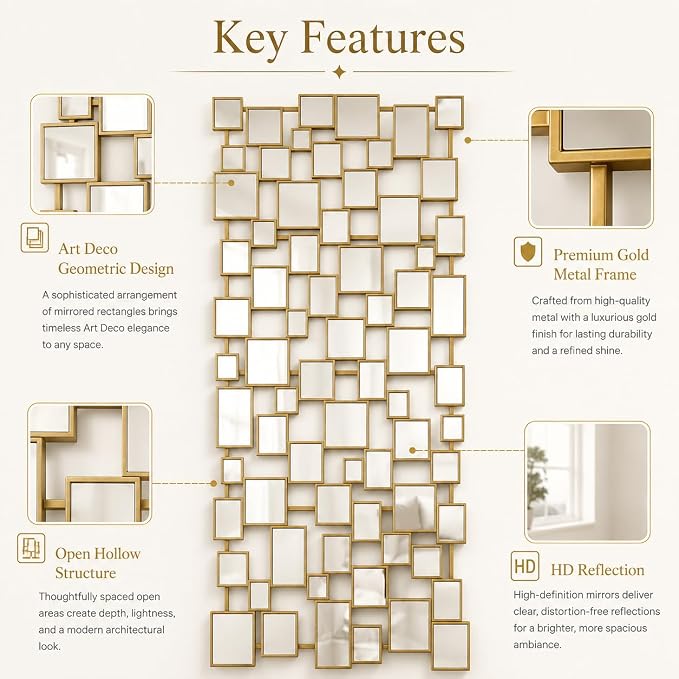 Large Modern Wall Mirror - 27.55"x55.1" Brushed Gold Wall Mirrors Metal Framed Decorative Mirror for Entryway Bedroom Living Room Home Decor - Image 9