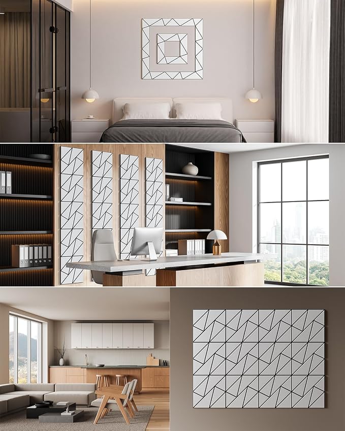 22-Pack Felt Acoustic Panels,12"x12"x0.4" Soundproof Wall Panels, Peel & Stick Sound Proof Foam Panels for Walls, Geometric Noise Reduction Panels for Home Office,Studio (White on Black) - Image 6