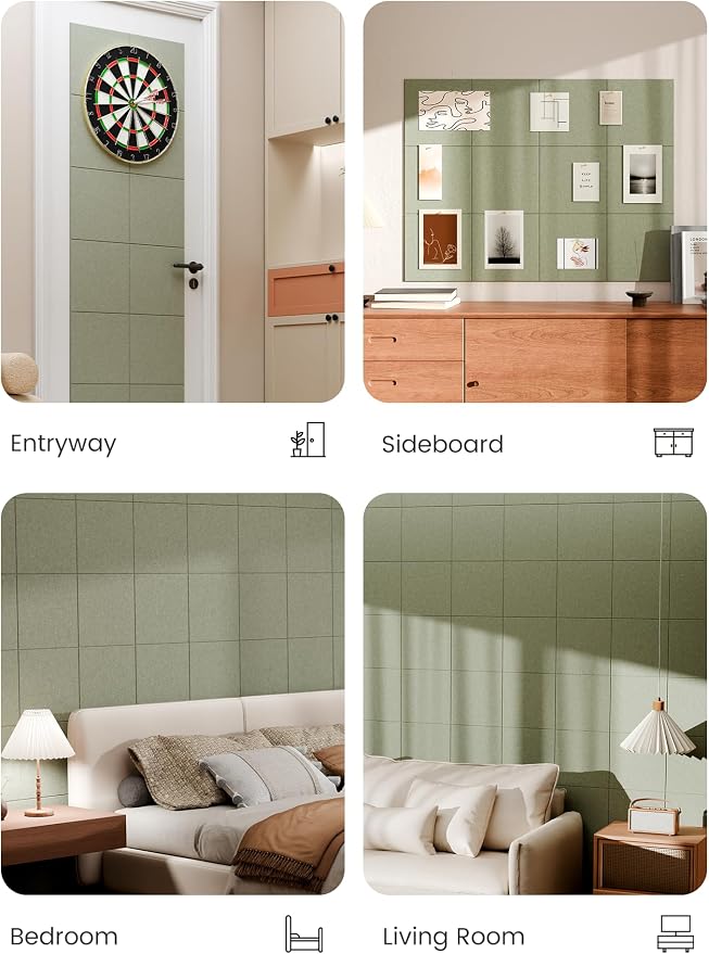 Bumusty 48"x 36" Large Felt Bulletin Board Tiles, Sage | 12-Pack Cork Board Alternative, Wall Decor, 30 Pushpins, 60 Adhesive Tabs, Vision Board, Office, Classroom, Home, Dorm - Image 6