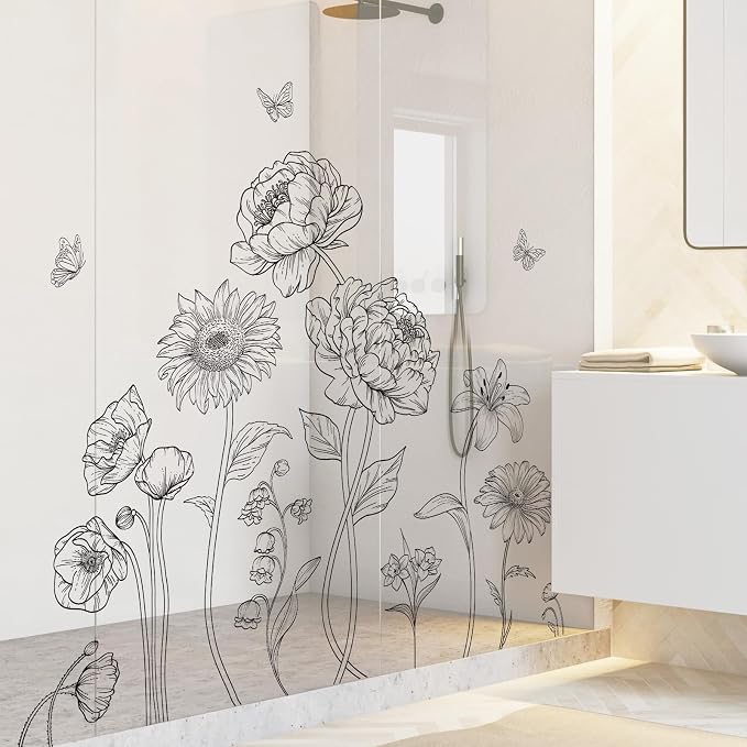 SHUCHING Large Black Flower Wall Decal, Garden Transparent Floral Sticker | Wall Art Decor for Living Room Girl Bedroom Bathroom - Image 3