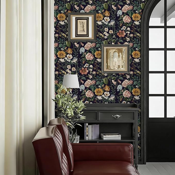 Livebor Floral Peel and Stick Wallpaper Floral Contact Paper 16.9"x196.8" | Dark Flower Wallpaper Neutral Boho Self Adhesive Removable Wall Paper for Cabinets Bathroom Waterproof Decorative Vinyl - Image 8