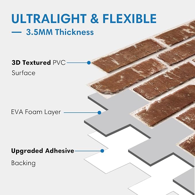 COMSTICKC 3D Faux Brick Wall Panels Peel and Stick, 10 Pcs 15.7" x 11.8" | Not Real Brick, Lightweight Thin PVC Wallpaper, Fake Brick Wall Sticker Covering for Quick DIY Wall Upgrades,Cover 12.9 sq ft - Image 4